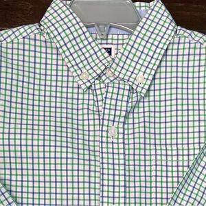 Janie and Jack Boys White Button-Down Shirt with Green and Blue Plaid